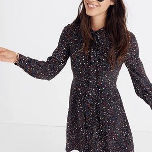Madewell Balsam Tie-Neck Dress in Starry Night, 100% silk fabric, Sz 4.